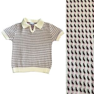 Oxknit sweater mens jacquard cream pink burgundy size small 60s small